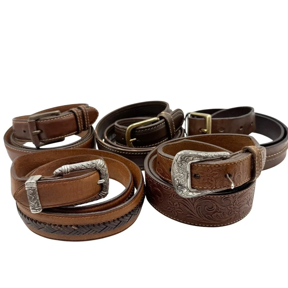 Mens Leather Belt Bundle 5pc L.L. Bean Jos A‎ Bank Territory Ahead Brown 38